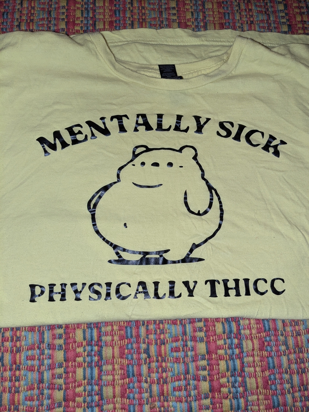 Graphic 'Mentally Sick Physically Thicc' Tee - Yellow with Black Print